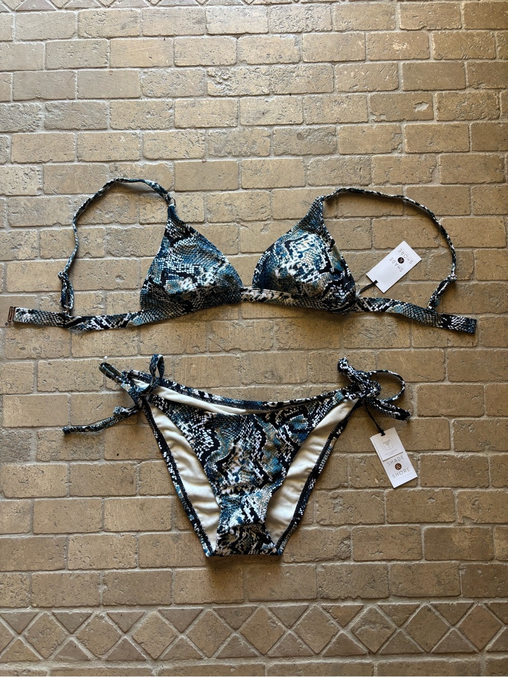 Shade & Shore blue snake skin print bikini top: M bottom: L
